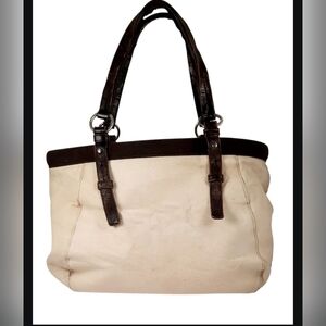 YSL Yves Saint Laurent Cream Canvas Leather Tote Bag Rare AUTHENTIC